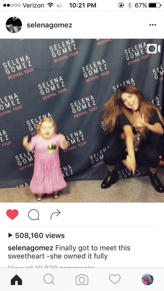 selena gomez with 7 year old girl on her song