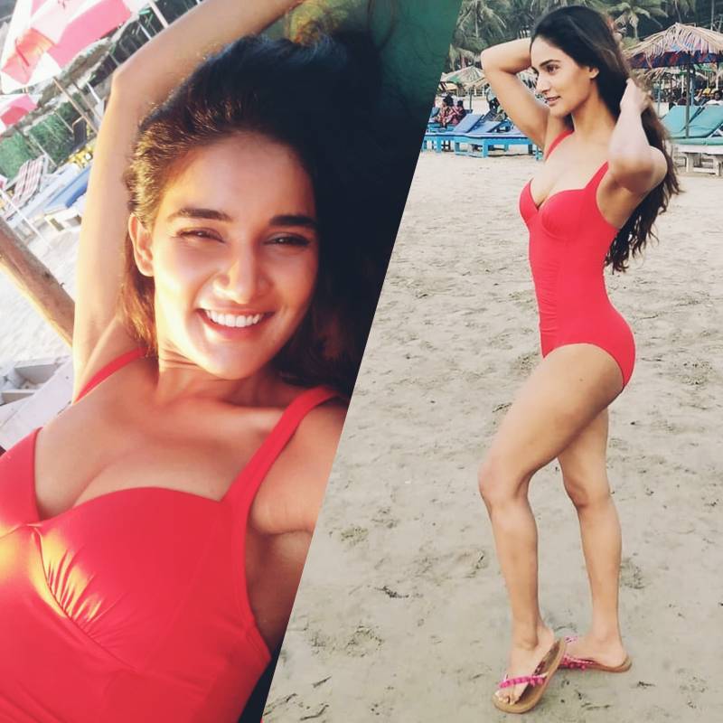 mukti-mohan-in-red-bikini-on-beach